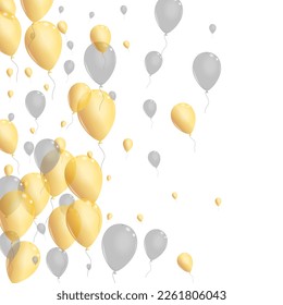 Silver Surprise Background White Vector. Balloon Birthday Border. Golden Decoration Toy. Air Celebrate Background.