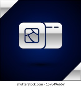 Silver Sushi icon isolated on dark blue background. Traditional Japanese food.  Vector Illustration