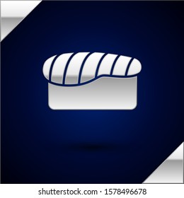 Silver Sushi icon isolated on dark blue background. Traditional Japanese food.  Vector Illustration