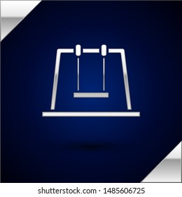 Silver Swing icon isolated on dark blue background. Playground symbol.  Vector Illustration