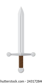 silver sword in flat design with leather handle