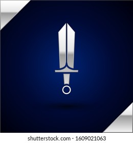 Silver Sword for game icon isolated on dark blue background.  Vector Illustration