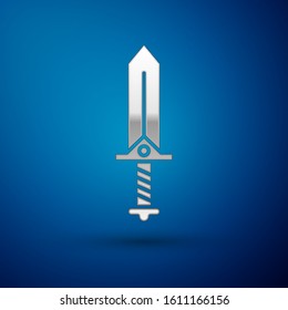 Silver Sword for game icon isolated on blue background.  Vector Illustration