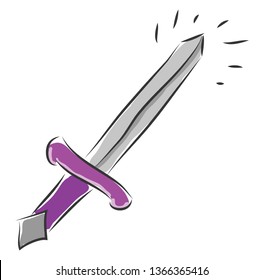 Espada plateada con chapa púrpura ilustrada vectorial sobre fondo blanco