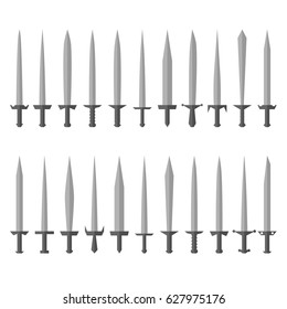 Silver Sword set. Medieval weapons, Vector illustration