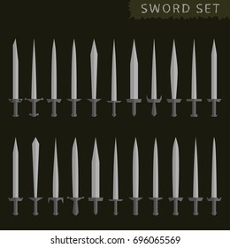 Silver Sword set on dark background. Vector illustration
