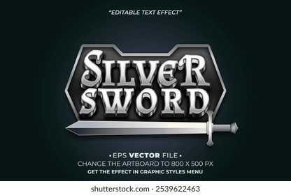 Vector editable 3d del efecto del texto de la espada de plata para el juego 