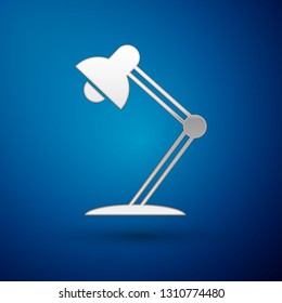 Silver Table lamp icon isolated on blue background. Table office lamp. Vector Illustration