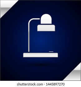 Silver Table lamp icon isolated on dark blue background. Table office lamp.  Vector Illustration