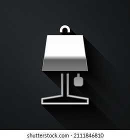 Silver Table lamp icon isolated on black background. Long shadow style. Vector