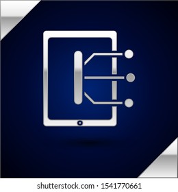 Silver Tablet icon isolated on dark blue background.  Vector Illustration