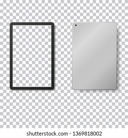 Silver tablet mockup with transparent screen, vector illustration