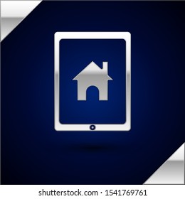 Silver Tablet and smart home icon isolated on dark blue background. Remote control.  Vector Illustration
