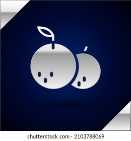 Silver Tangerine icon isolated on dark blue background. Merry Christmas and Happy New Year.  Vector