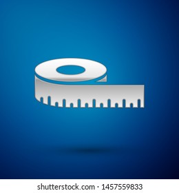 Silver Tape measure icon isolated on blue background. Measuring tape.  Vector Illustration