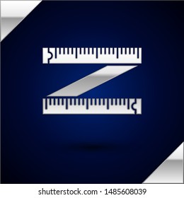 Silver Tape measure icon isolated on dark blue background. Measuring tape.  Vector Illustration