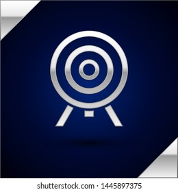 Silver Target icon isolated on dark blue background. Dart board sign. Archery board icon. Dartboard sign. Business goal concept.  Vector Illustration
