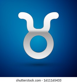 Silver Taurus zodiac sign icon isolated on blue background. Astrological horoscope collection.  Vector Illustration