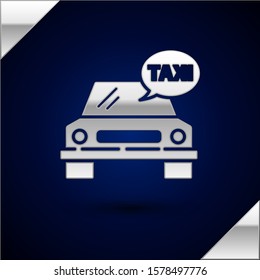 Silver Taxi car icon isolated on dark blue background.  Vector Illustration