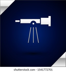 Silver Telescope icon isolated on dark blue background. Scientific tool. Education and astronomy element, spyglass and study stars.  Vector Illustration
