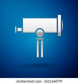 Silver Telescope icon isolated on blue background. Scientific tool. Education and astronomy element, spyglass and study stars.  Vector Illustration