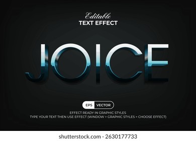 Efeito De Texto Prateado 3D Estilo Moderno Brilhante. Ilustração editável do efeito de texto.