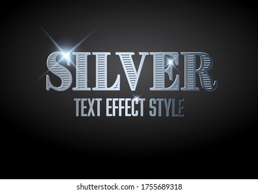 Silver  text effect template with sparkles on a dark background