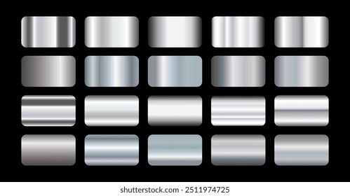 Grande conjunto de vetores de plano de fundo do gradiente da textura de prata. Design metálico para quadros, banners e etiquetas 