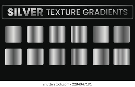 Silver texture gradient collection. Shiny and metal steel gradient template for chrome border, silver frame, ribbon or label design. Vector illustration