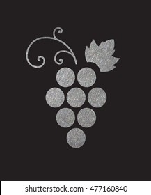 Silver textured grapes logo. Luxury wine or vine logotype icon. Brand design element for organic wine, wine list, menu, liquor store, selling alcohol, wine company. Vector illustration.