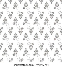 Silver textured seamless pattern of grapes on white background. Vintage design for textile, paper packaging, wrapping paper, fabric, banner, invitation, card, certificate, menu. Vector illustration.