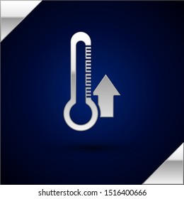 Silver Thermometer icon isolated on dark blue background.  Vector Illustration