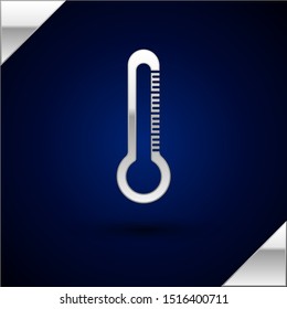 Silver Thermometer icon isolated on dark blue background.  Vector Illustration