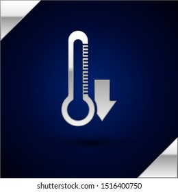 Silver Thermometer icon isolated on dark blue background.  Vector Illustration