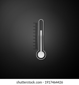 Silver Thermometer Symbol einzeln auf schwarzem Hintergrund. Lange Schattenstil. Vektorgrafik.
