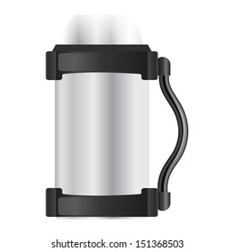 Silver thermos flask on a white background