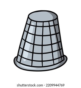 Silver thimble for a seamstress, vector illustration in cartoon style on a white background