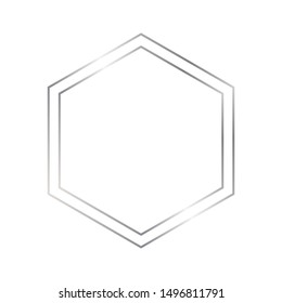 Silver thin double style hexagon luxury frame on the white background. Perfect design for headline, logo and sale banner. Vector illustration