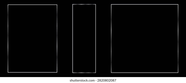 Silver thin frame set. Grey geometric borders in art deco style. Argent thin linear square and rectangle collection. Silvery glowing shiny boarder element pack. Vector bundle for photo, cadre, decor