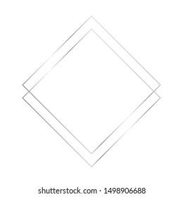 Silver thin square double isolated frame on the white background. Perfect  luxury design for headline, logo and sale banner. Vector illustration