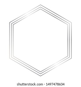 Silver thin triple style hexagon luxury frame on the white background. Perfect design for headline, logo and sale banner. Vector illustration