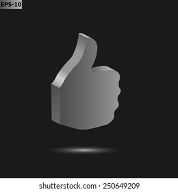 Silver thumb up icon on the black background. Vector illustration.