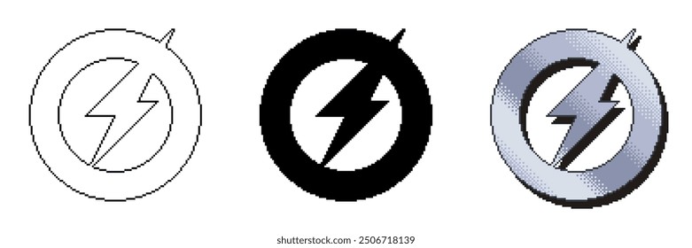Silver Thunder Marks, Pixel Styled Icon Sets and Outlined and Filled Variant