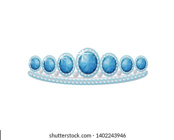 Silver tiara with large sapphires. Vector illustration.