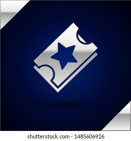 Silver Ticket icon isolated on dark blue background. Amusement park.  Vector Illustration