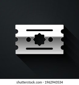 Silver Ticket icon isolated on black background. Amusement park. Long shadow style. Vector