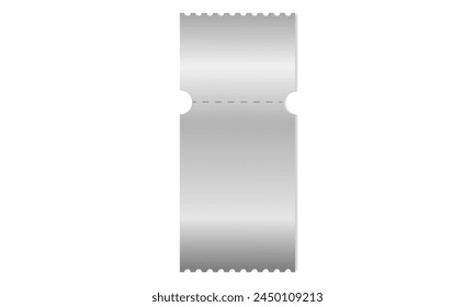 Silver ticket isolated on transparent background. Vector illustration grey coupon for websites, applications, cinemas, clubs, mass events and creative design.Gift voucher silver texture.EPS 10
