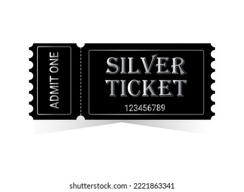 Silver ticket isolated on white background. Useful for any festival, party, cinema, event, entertainment show. Vector illustration