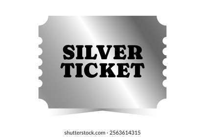 Silver ticket template. Cinema, theater, casino, concert, opera, ballet,  performance chrome design. Metal gradient coupon. Vector illustration on white background