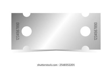 Silver ticket template. Empty chrome coupon blank with ticket number. Vector illustration on white background